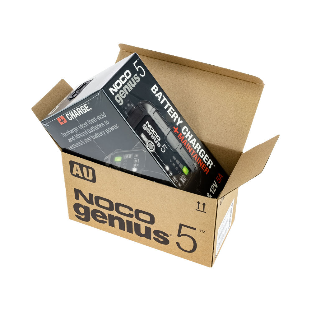 NOCO GENIUS 5 BATTERY CHARGER FOR LEAD ACID 6 & 12V AND 12.8V LITHIUM BATTERIES